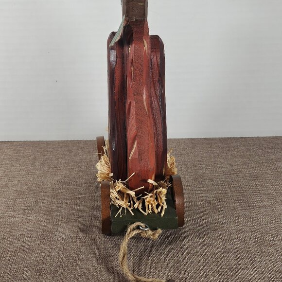 Primitive Wood Jack O Lantern On Green Hay Rack Wagon Cart. Pull-Along - Picture 3 of 10